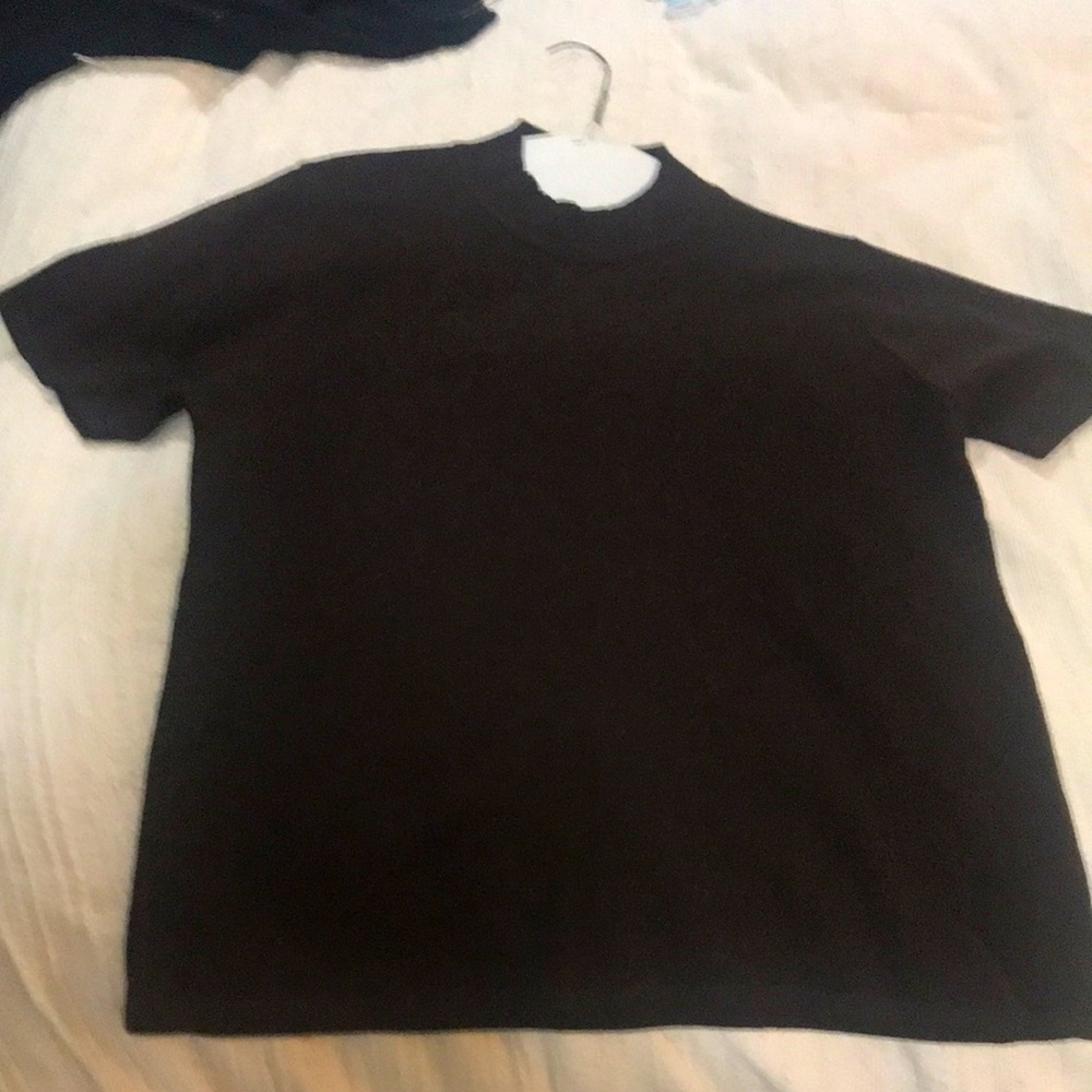 San Basra made in Italy short sleeve brown wool mock neck tee